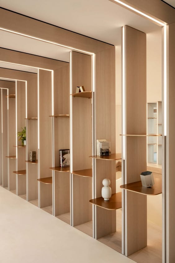 Modern Boutique Interior featuring Backlit Acrylic Island Display Pods #32